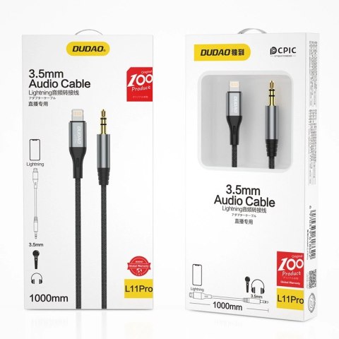 Dudao kabel audio Lightning - mini jack 3.5mm 1m szary (L11PRO) Dudao kabel audio Lightning - mini jack 3.5mm 1m szary (L11PRO)