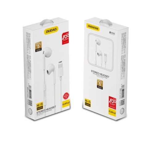 Dudao słuchawki douszne ze złączem USB Typu C biały (X14PROT) Dudao słuchawki douszne ze złączem USB Typu C biały (X14PROT)