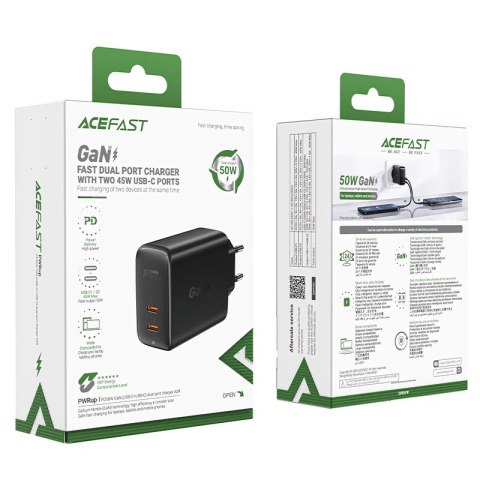 Acefast A29 PD50W GaN (USB-C+USB-C) dual port charger black Acefast A29 PD50W GaN (USB-C+USB-C) dual port charger black