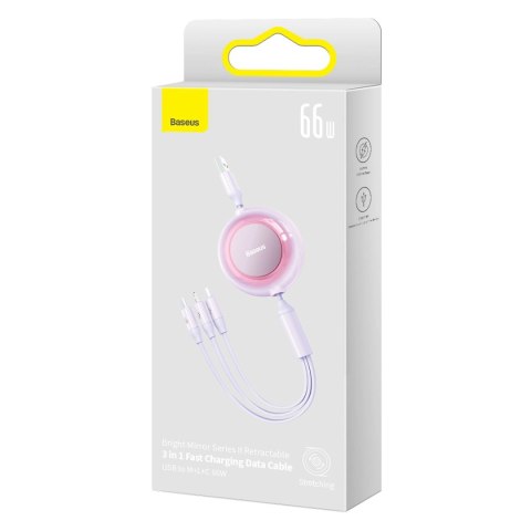 Kabel Baseus Bright Mirror 2 CAMJ010105 zwijany 3w1 USB-A - micro USB / Lightning / USB-C 66W 1.1m - fioletowy