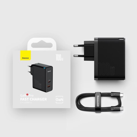 Baseus GaN5 Pro szybka uniwersalna ładowarka sieciowa GaN USB Typ C / USB 100W PD3.0, QC4.0+, AFC czarny (CCGP090201) Baseus GaN5 Pro szybka uniwersalna ładowarka sieciowa GaN USB Typ C / USB 100W PD3.0, QC4.0+, AFC czarny (CCGP090201)