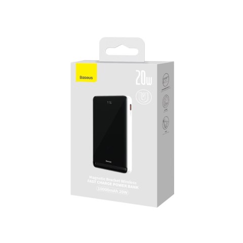 Baseus Magnetic Bracket powerbank z bezprzewodowym ładowaniem MagSafe 10000mAh 20W Overseas Edition biały (PPCX000202) + kabel U Baseus Magnetic Bracket powerbank z bezprzewodowym ładowaniem MagSafe 10000mAh 20W Overseas Edition biały (PPCX000202) + kabel U