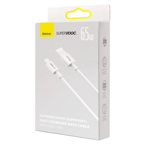 Baseus Superior Series kabel SUPERVOOC USB-A do USB-C 65W 1m biały Baseus Superior Series kabel SUPERVOOC USB-A do USB-C 65W 1m biały
