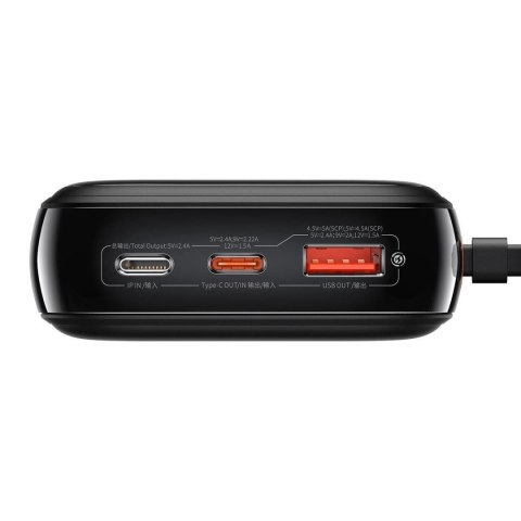 Baseus Qpow Digital Display powerbank z szybkim ładowaniem 20000mAh 20W QC/PD/SCP/FCP z wbudowanym kablem Lightning czarny Baseus Qpow Digital Display powerbank z szybkim ładowaniem 20000mAh 20W QC/PD/SCP/FCP z wbudowanym kablem Lightning czarny