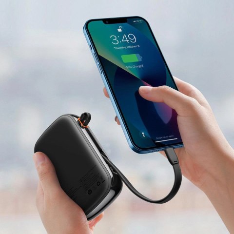 Baseus Qpow Digital Display powerbank z szybkim ładowaniem 20000mAh 20W QC/PD/SCP/FCP z wbudowanym kablem Lightning czarny Baseus Qpow Digital Display powerbank z szybkim ładowaniem 20000mAh 20W QC/PD/SCP/FCP z wbudowanym kablem Lightning czarny