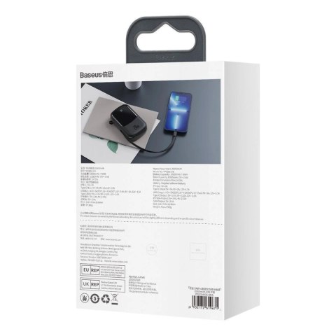 Baseus Qpow Digital Display powerbank z szybkim ładowaniem 20000mAh 20W QC/PD/SCP/FCP z wbudowanym kablem Lightning czarny Baseus Qpow Digital Display powerbank z szybkim ładowaniem 20000mAh 20W QC/PD/SCP/FCP z wbudowanym kablem Lightning czarny