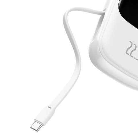 Baseus Qpow Digital Display powerbank z szybkim ładowaniem 20000mAh 22,5W QC/PD/SCP/FCP z wbudowanym kablem USB-C biały