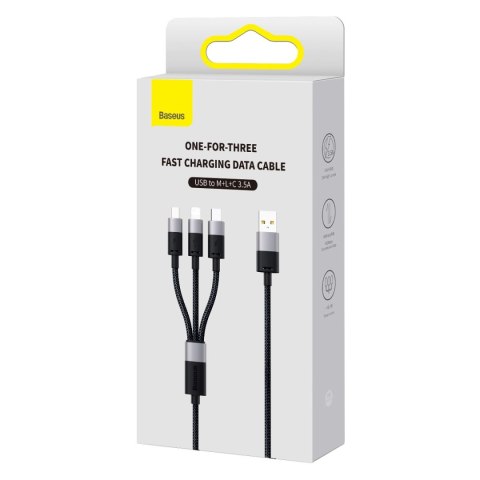 Kabel 3w1 USB - micro USB / Lightning / USB C 3.5A 1.2m Baseus StarSpeed - czarny Kabel 3w1 USB - micro USB / Lightning / USB C 3.5A 1.2m Baseus StarSpeed - czarny