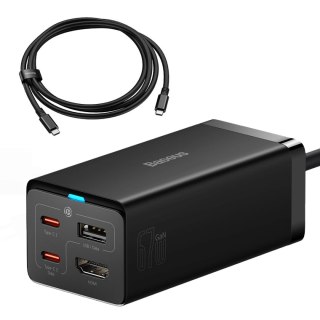 Ładowarka sieciowa GaN5 Baseus CCGP110201 67W HUB HDMI 2x USB-C / USB-A / HDMI 4K 30Hz 1,5m - czarna + kabel USB-C - USB-C 100W 