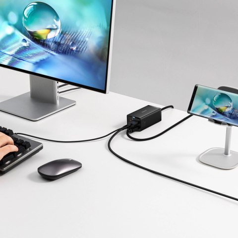 Ładowarka sieciowa GaN5 Baseus CCGP110201 67W HUB HDMI 2x USB-C / USB-A / HDMI 4K 30Hz 1,5m - czarna + kabel USB-C - USB-C 100W Ładowarka sieciowa GaN5 Baseus CCGP110201 67W HUB HDMI 2x USB-C / USB-A / HDMI 4K 30Hz 1,5m - czarna + kabel USB-C - USB-C 100W