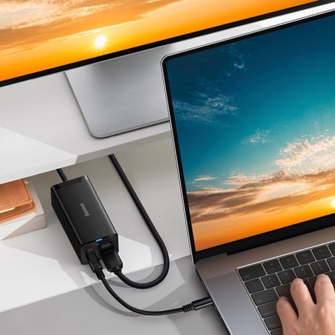 Ładowarka sieciowa GaN5 Baseus CCGP110201 67W HUB HDMI 2x USB-C / USB-A / HDMI 4K 30Hz 1,5m - czarna + kabel USB-C - USB-C 100W Ładowarka sieciowa GaN5 Baseus CCGP110201 67W HUB HDMI 2x USB-C / USB-A / HDMI 4K 30Hz 1,5m - czarna + kabel USB-C - USB-C 100W