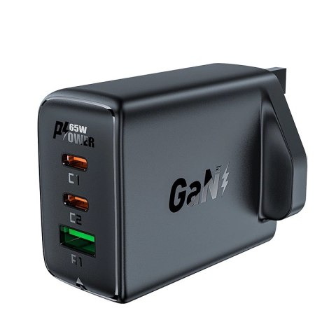 Acefast ładowarka GaN 65W 3 porty (1xUSB, 2xUSB C PD) wtyczka UK czarna (A44) Acefast ładowarka GaN 65W 3 porty (1xUSB, 2xUSB C PD) wtyczka UK czarna (A44)