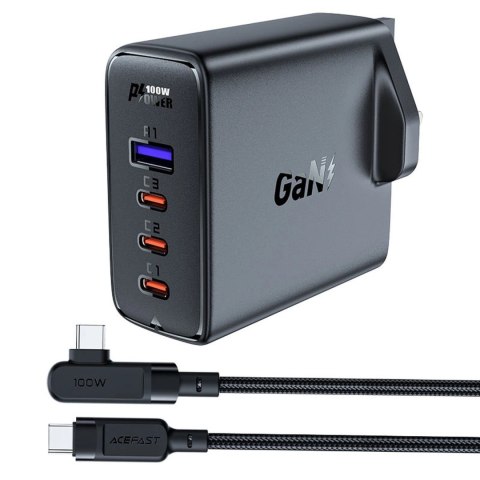 Szybka ładowarka GaN UK Acefast A40 100W PD 3x USB-C 1x USB-A - czarna Szybka ładowarka GaN UK Acefast A40 100W PD 3x USB-C 1x USB-A - czarna