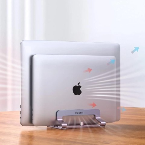 Stojak pionowy na 2 urządzenia Ugreen LP258 aluminiowy na laptop tablet - srebrny Stojak pionowy na 2 urządzenia Ugreen LP258 aluminiowy na laptop tablet - srebrny