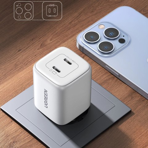 Szybka ładowarka GaN 2 x USB-C 45W QC PD Ugreen CD294 - biała Szybka ładowarka GaN 2 x USB-C 45W QC PD Ugreen CD294 - biała