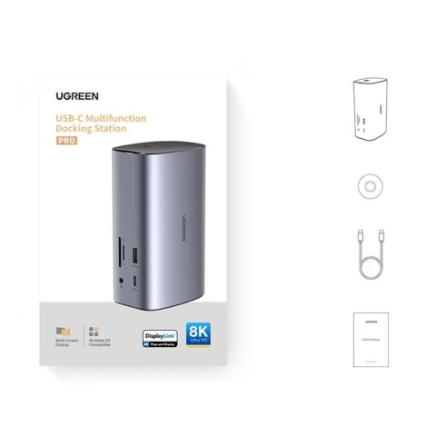 Ugreen wielofunkcyjna stacja dokująca HUB 12w1 USB C USB HDMI DP RJ45 AUX SD TF szara (CM555)