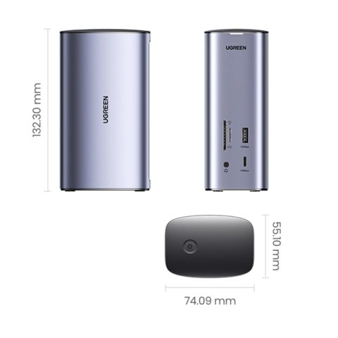 Ugreen wielofunkcyjna stacja dokująca HUB 12w1 USB C USB HDMI DP RJ45 AUX SD TF szara (CM555)