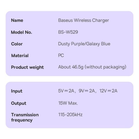 Baseus Simple Mini3 ładowarka magnetyczna MagSafe Qi 15W fioletowa Baseus Simple Mini3 ładowarka magnetyczna MagSafe Qi 15W fioletowa