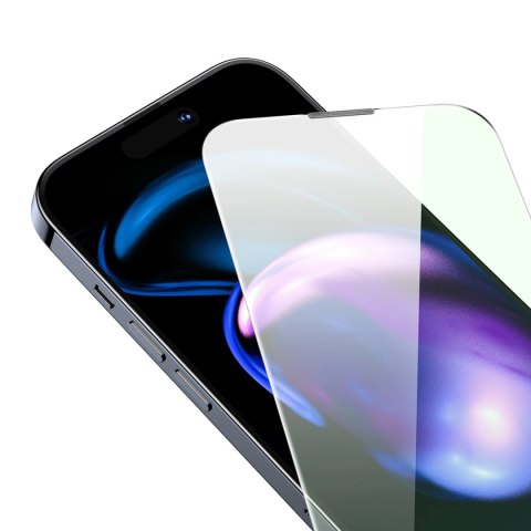Baseus szkło hartowane do iPhone 14 Pro na cały ekran z filtrem Anti Blue Light i osłoną na głośnik 0.3mm + ramka montażowa Baseus szkło hartowane do iPhone 14 Pro na cały ekran z filtrem Anti Blue Light i osłoną na głośnik 0.3mm + ramka montażowa