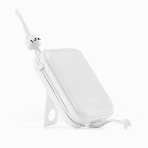 Joyroom powerbank z kablami USB C i Lightning oraz podstawką Cutie Series 10000mAh 22.5W biały (JR-L008)