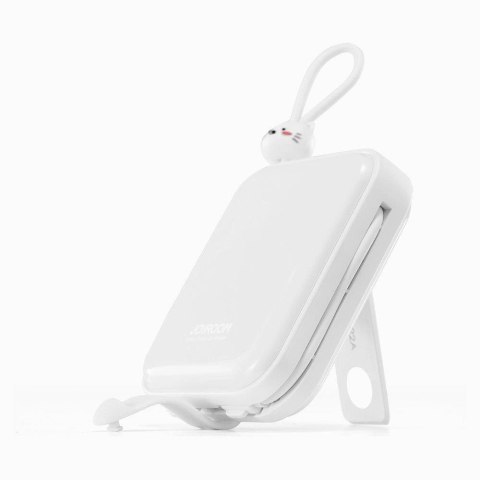 Joyroom powerbank z kablami USB C i Lightning oraz podstawką Cutie Series 10000mAh 22.5W biały (JR-L008)