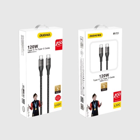 Kabel Dudao L22C USB-C - USB-C 120W 1m - szary Kabel Dudao L22C USB-C - USB-C 120W 1m - szary