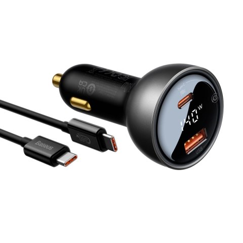 Ładowarka samochodowa Baseus Digital Display USB-A / USB-C PD 140W - czarna + kabel USB-C / USB-C 240W 1m Ładowarka samochodowa Baseus Digital Display USB-A / USB-C PD 140W - czarna + kabel USB-C / USB-C 240W 1m