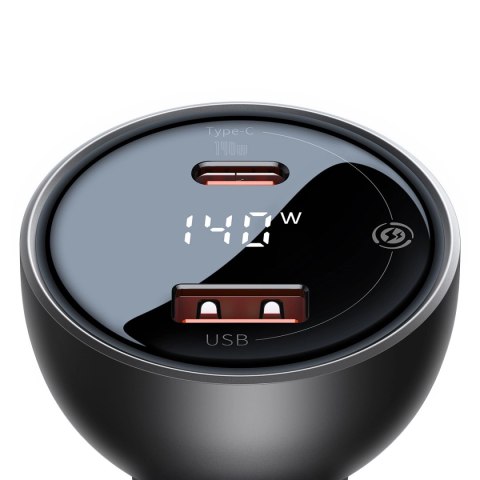 Ładowarka samochodowa Baseus Digital Display USB-A / USB-C PD 140W - czarna + kabel USB-C / USB-C 240W 1m Ładowarka samochodowa Baseus Digital Display USB-A / USB-C PD 140W - czarna + kabel USB-C / USB-C 240W 1m