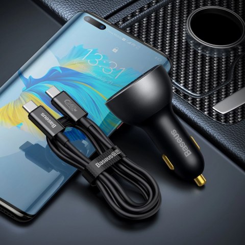 Ładowarka samochodowa Baseus Digital Display USB-A / USB-C PD 140W - czarna + kabel USB-C / USB-C 240W 1m Ładowarka samochodowa Baseus Digital Display USB-A / USB-C PD 140W - czarna + kabel USB-C / USB-C 240W 1m