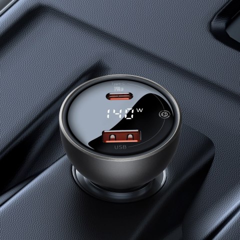 Ładowarka samochodowa Baseus Digital Display USB-A / USB-C PD 140W - czarna + kabel USB-C / USB-C 240W 1m Ładowarka samochodowa Baseus Digital Display USB-A / USB-C PD 140W - czarna + kabel USB-C / USB-C 240W 1m