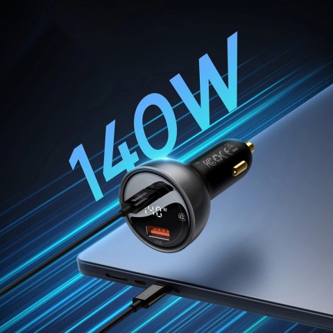 Ładowarka samochodowa Baseus Digital Display USB-A / USB-C PD 140W - czarna + kabel USB-C / USB-C 240W 1m Ładowarka samochodowa Baseus Digital Display USB-A / USB-C PD 140W - czarna + kabel USB-C / USB-C 240W 1m