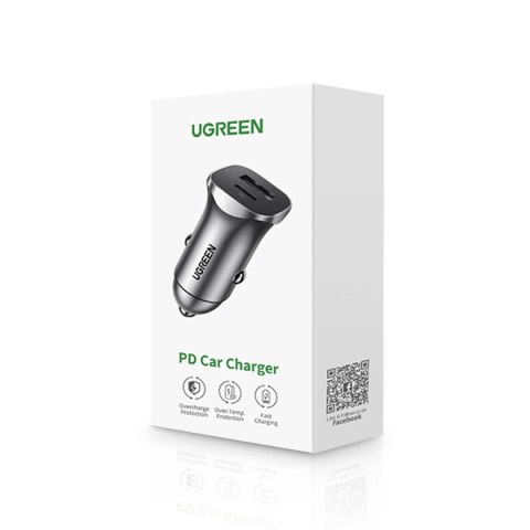 Ładowarka samochodowa Ugreen CD130 USB-A / USB-C 30W - szara