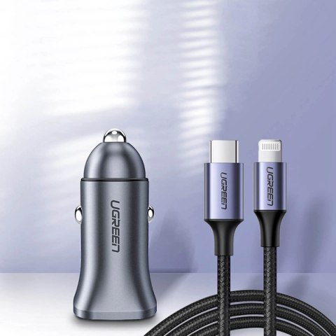Ładowarka samochodowa Ugreen CD130 USB-A / USB-C 30W - szara