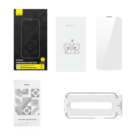 Baseus szkło hartowane do iPhone 14 Plus / 13 Pro Max na cały ekran z osłoną na głośnik 0.4mm + zestaw montażowy