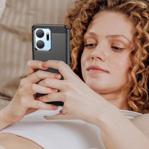 Carbon Case etui do Honor Play 40 Plus / Honor X7a elastyczny silikonowy karbonowy pokrowiec czarne