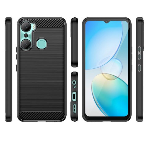 Carbon Case etui do Infinix Hot 12 Pro elastyczny silikonowy karbonowy pokrowiec czarne