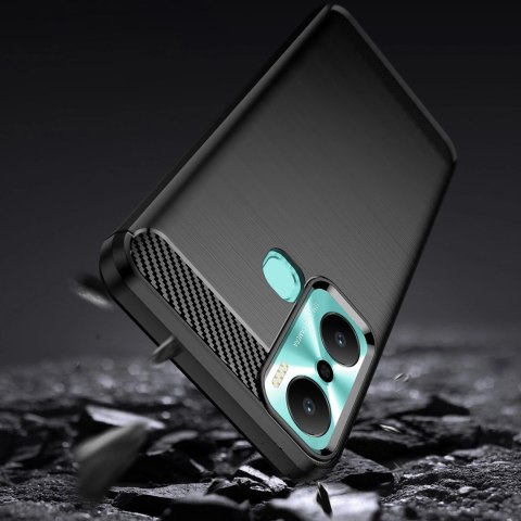 Carbon Case etui do Infinix Hot 20 Play elastyczny silikonowy karbonowy pokrowiec czarne