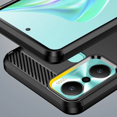Carbon Case etui do Infinix Hot 20 Play elastyczny silikonowy karbonowy pokrowiec czarne