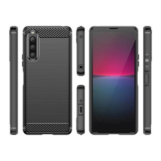 Carbon Case etui do Sony Xperia 10 V elastyczny silikonowy karbonowy pokrowiec czarne