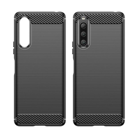 Carbon Case etui do Sony Xperia 10 V elastyczny silikonowy karbonowy pokrowiec czarne