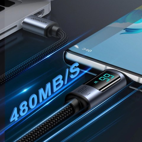 Kabel Joyroom Prism Series A16 USB-C / USB-A 66W 1.2m z wyświetlaczem LED - czarny Kabel Joyroom Prism Series A16 USB-C / USB-A 66W 1.2m z wyświetlaczem LED - czarny