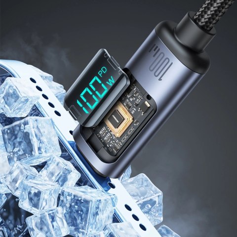 Kabel Joyroom Prism Series A16 USB-C / USB-C 100W 1.2m z wyświetlaczem LED - czarny Kabel Joyroom Prism Series A16 USB-C / USB-C 100W 1.2m z wyświetlaczem LED - czarny