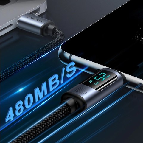 Kabel Joyroom Prism Series A16 USB-C / USB-C 100W 1.2m z wyświetlaczem LED - czarny Kabel Joyroom Prism Series A16 USB-C / USB-C 100W 1.2m z wyświetlaczem LED - czarny