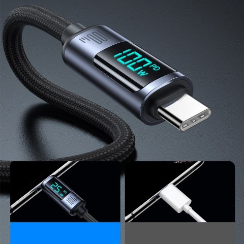 Kabel Joyroom Prism Series A16 USB-C / USB-C 100W 1.2m z wyświetlaczem LED - czarny Kabel Joyroom Prism Series A16 USB-C / USB-C 100W 1.2m z wyświetlaczem LED - czarny
