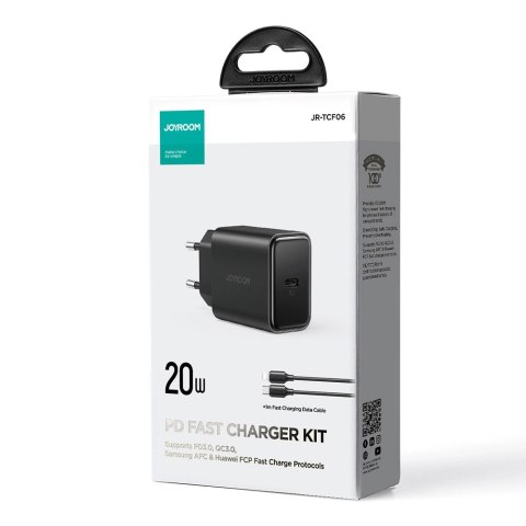 Ładowarka USB C 20W PD Joyroom JR-TCF06 z kablem USB C - Lightning - czarna Ładowarka USB C 20W PD Joyroom JR-TCF06 z kablem USB C - Lightning - czarna