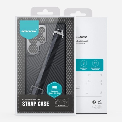 Nillkin Strap Case etui do Samsung Galaxy S23 Ultra pancerny pokrowiec z paskiem na rękę niebieskie Nillkin Strap Case etui do Samsung Galaxy S23 Ultra pancerny pokrowiec z paskiem na rękę niebieskie