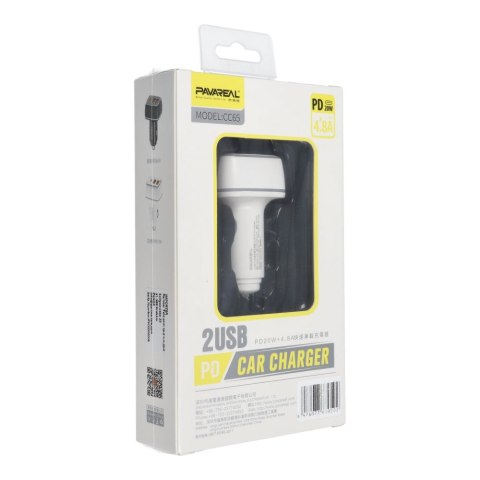 PAVAREAL ładowarka samochodowa 2 x USB A + Typ C PD 4,8A 20W PA-CC65 biała PAVAREAL ładowarka samochodowa 2 x USB A + Typ C PD 4,8A 20W PA-CC65 biała