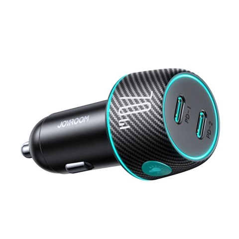 Ładowarka samochodowa 2x USB C 70W z podświetleniem LED Joyroom JR-CCN02 - czarna Ładowarka samochodowa 2x USB C 70W z podświetleniem LED Joyroom JR-CCN02 - czarna