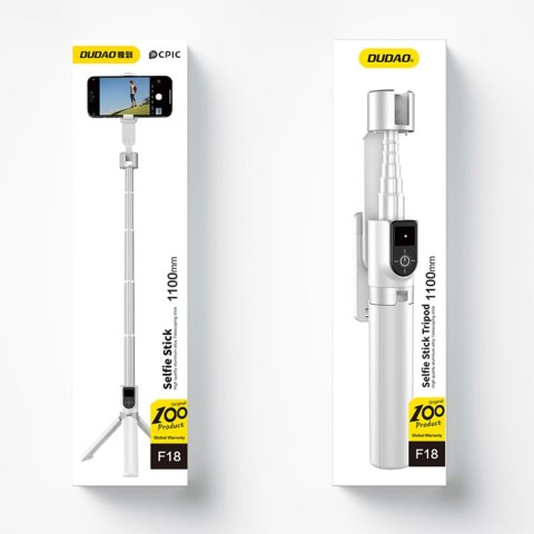 Selfie stick / kijek teleskopowy ze statywem Dudao F18W - biały Selfie stick / kijek teleskopowy ze statywem Dudao F18W - biały