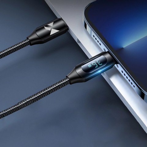 Kabel Wozinsky WUCLC2 Lightning - USB-C 36W 480Mb/s 2m z wyświetlaczem - czarny Kabel Wozinsky WUCLC2 Lightning - USB-C 36W 480Mb/s 2m z wyświetlaczem - czarny
